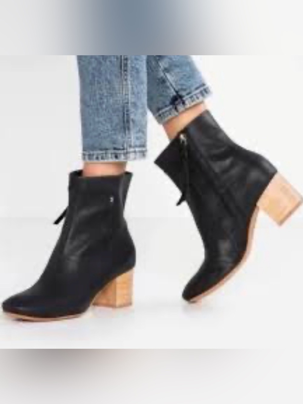 Tom’s Black Leather Ankle Boots with Wood Block Heel - Women's